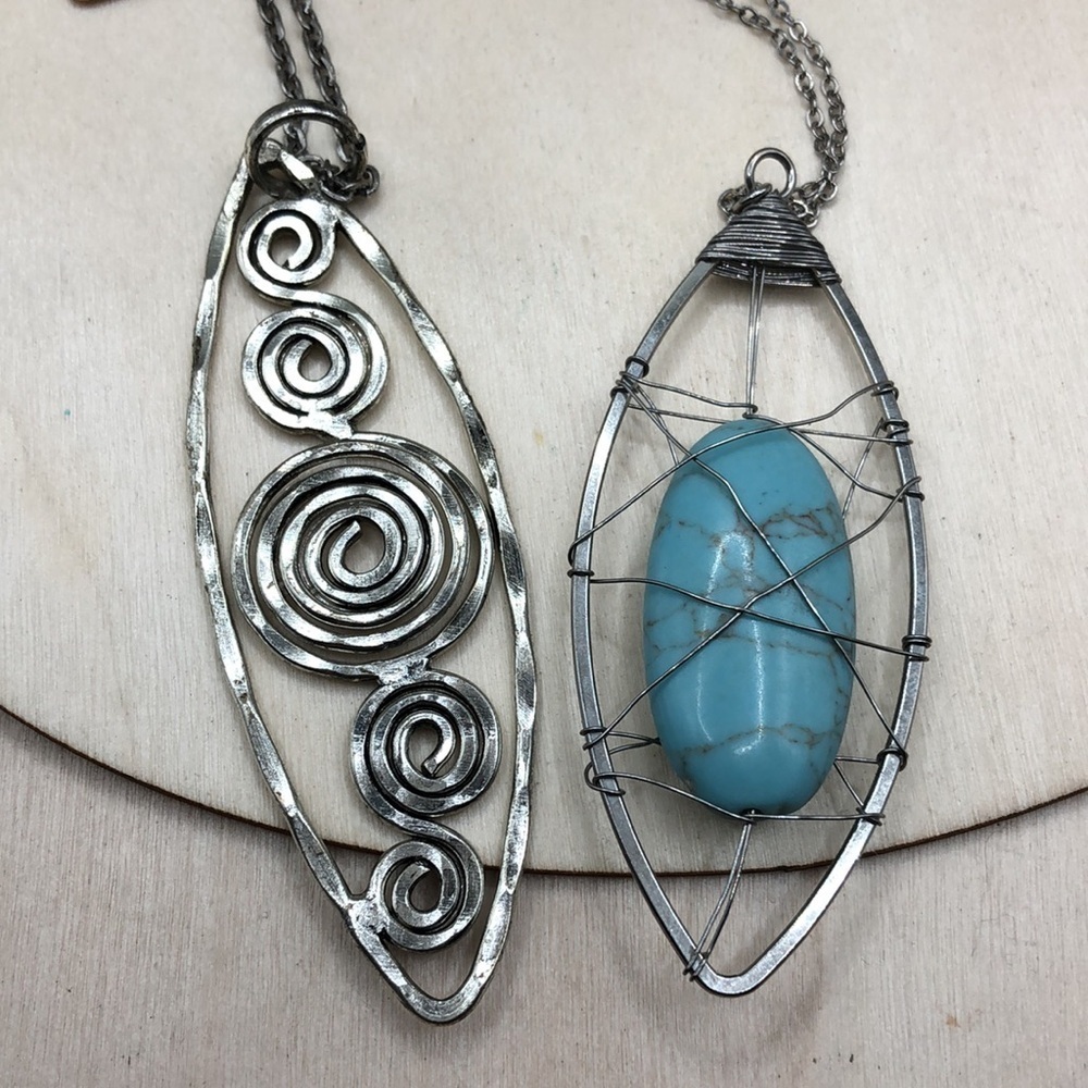 Bundle 2 artisan boho style long chain pendant necklaces-boho, - Picture 3 of 4